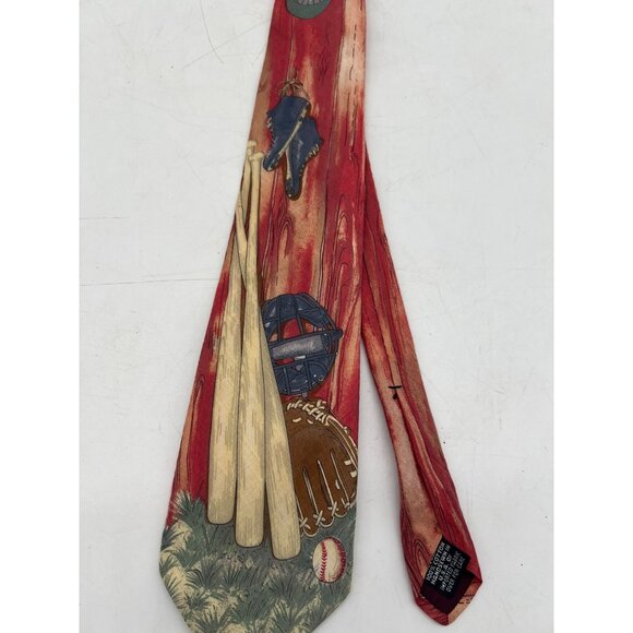 Lands' End Men's 100% Cotton Necktie Multicolor Baseball Theme - Picture 2 of 5